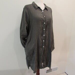 Pure Match Olive Green Linen Button Down Tunic Pockets Medium